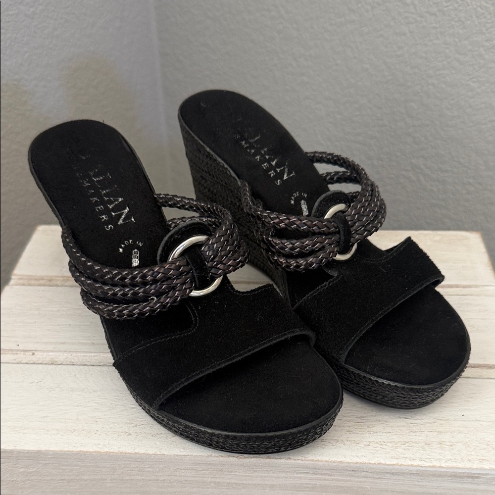 Stylish Black Braided Wedge Sandals